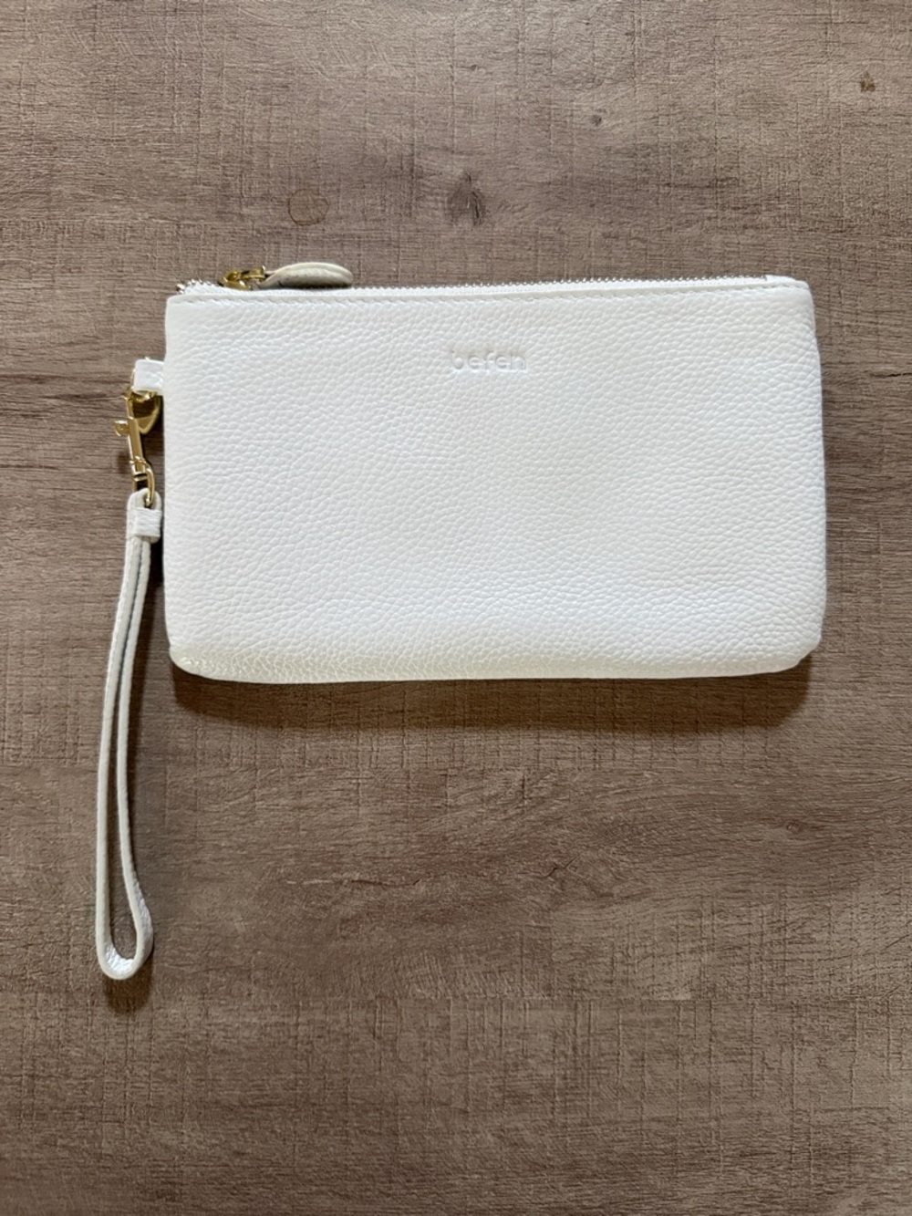 White Pebble Leather Wristlet Removable Strap Interior Card Slots